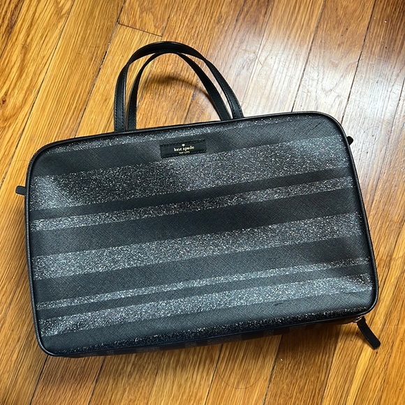 kate spade Bags Kate Spade Black And Grey Striped Glitter Travel